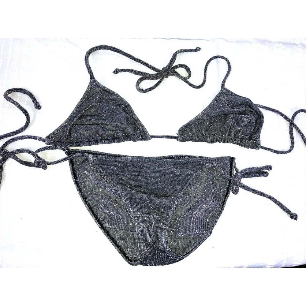XS S Vintage 70s  Arabel France Silver Metallic Triangle Brazilian Bikini Bond